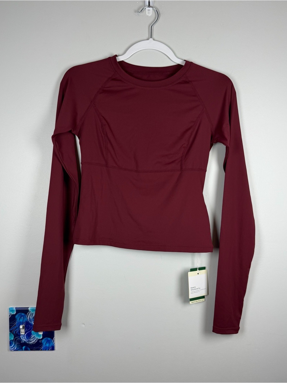 New Halara Solid Thumb Hole Yoga Sports Top Maroon Red Long Gym Yoga Medium